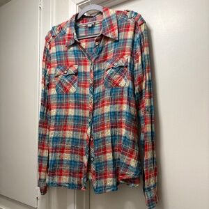Anthropologie Postage Stamp plaid western style shirt - size 10
